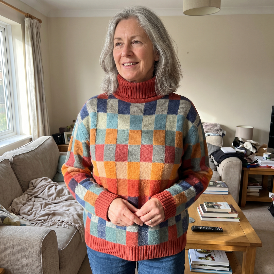 EMMA CHECKED MERINO SWEATER