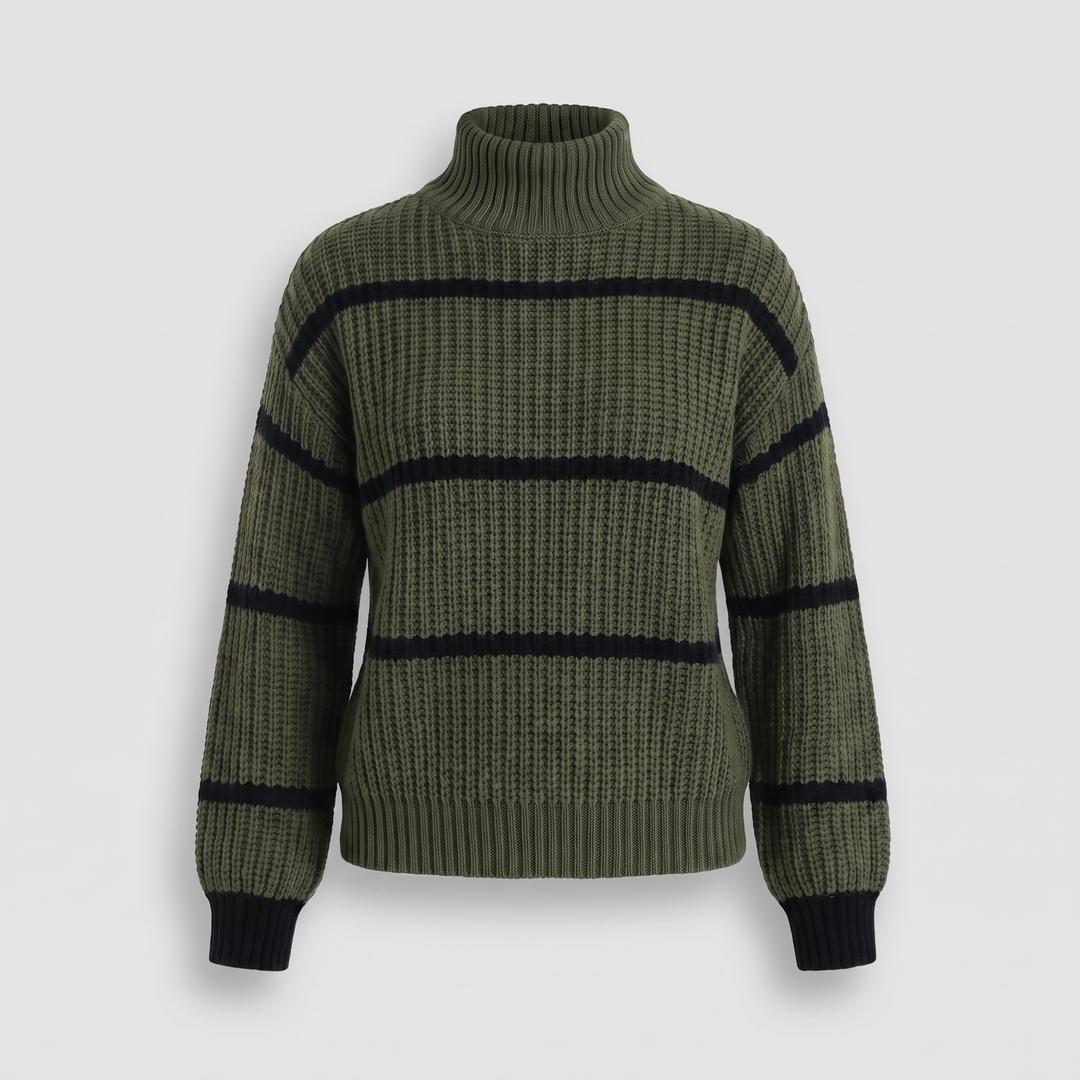 SERELLE STAND COLLAR STRIPED SWEATER