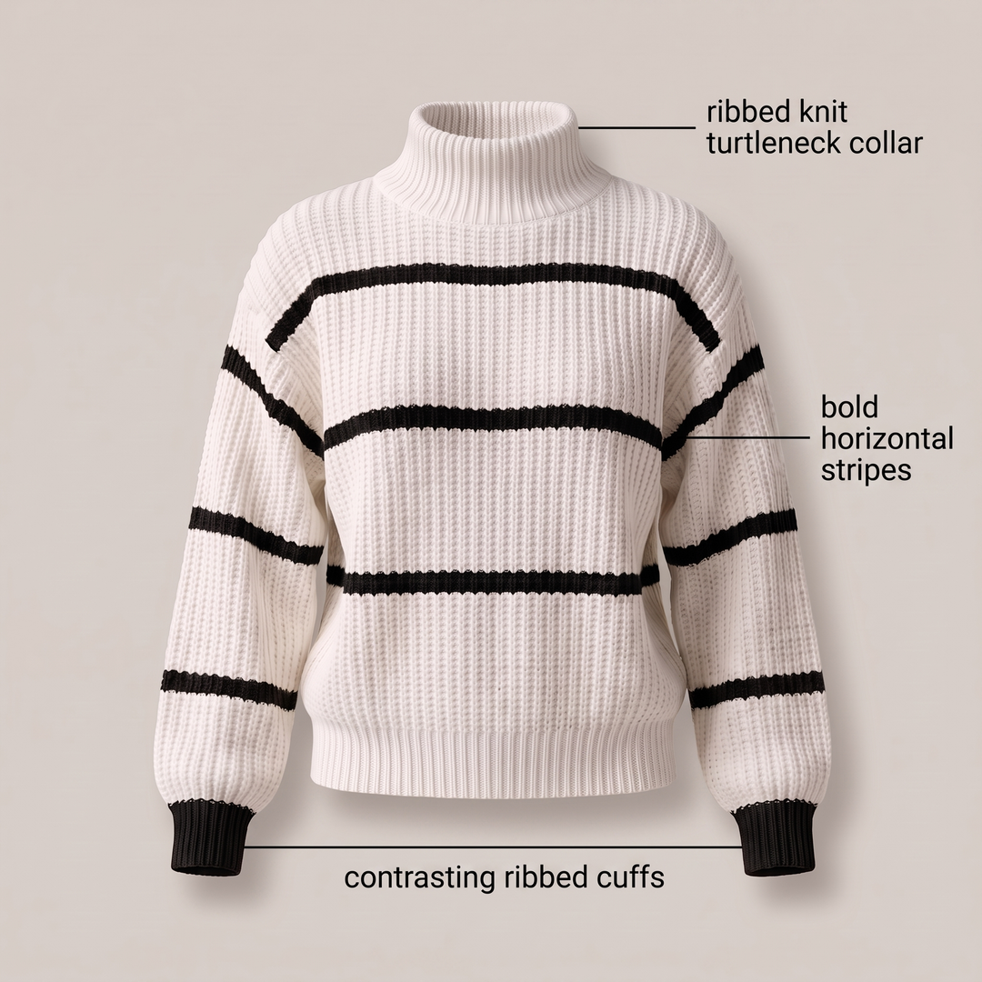 SERELLE STAND COLLAR STRIPED SWEATER