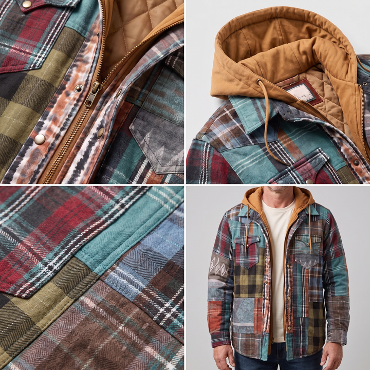 CORDED CHECK HOODED JACKET