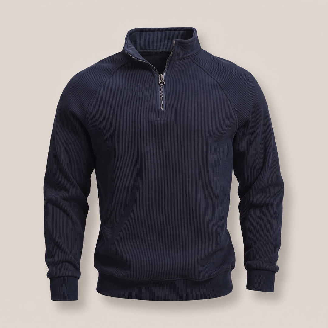 CLASSIC RIBBED HALF ZIP SWEATER