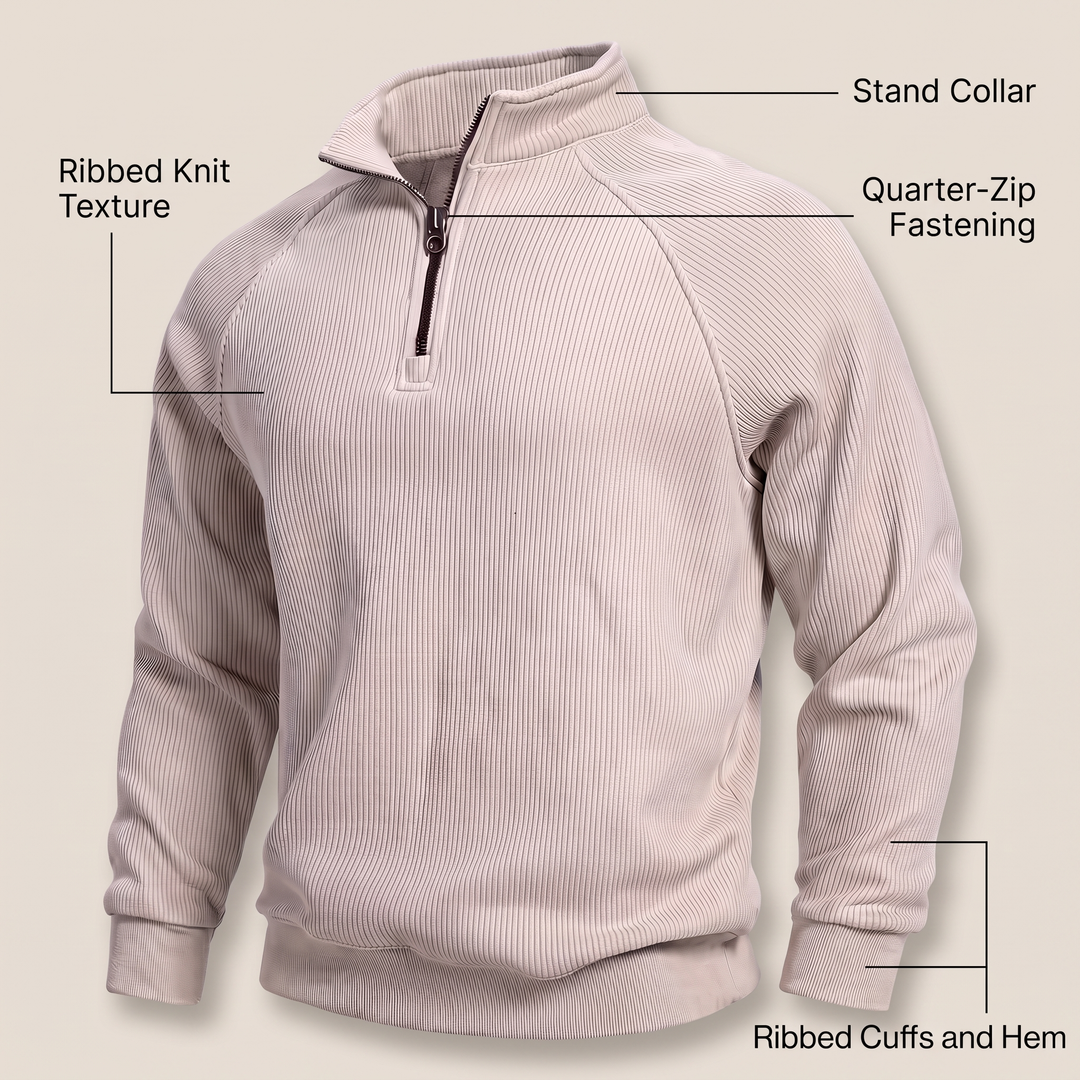 CLASSIC RIBBED HALF ZIP SWEATER