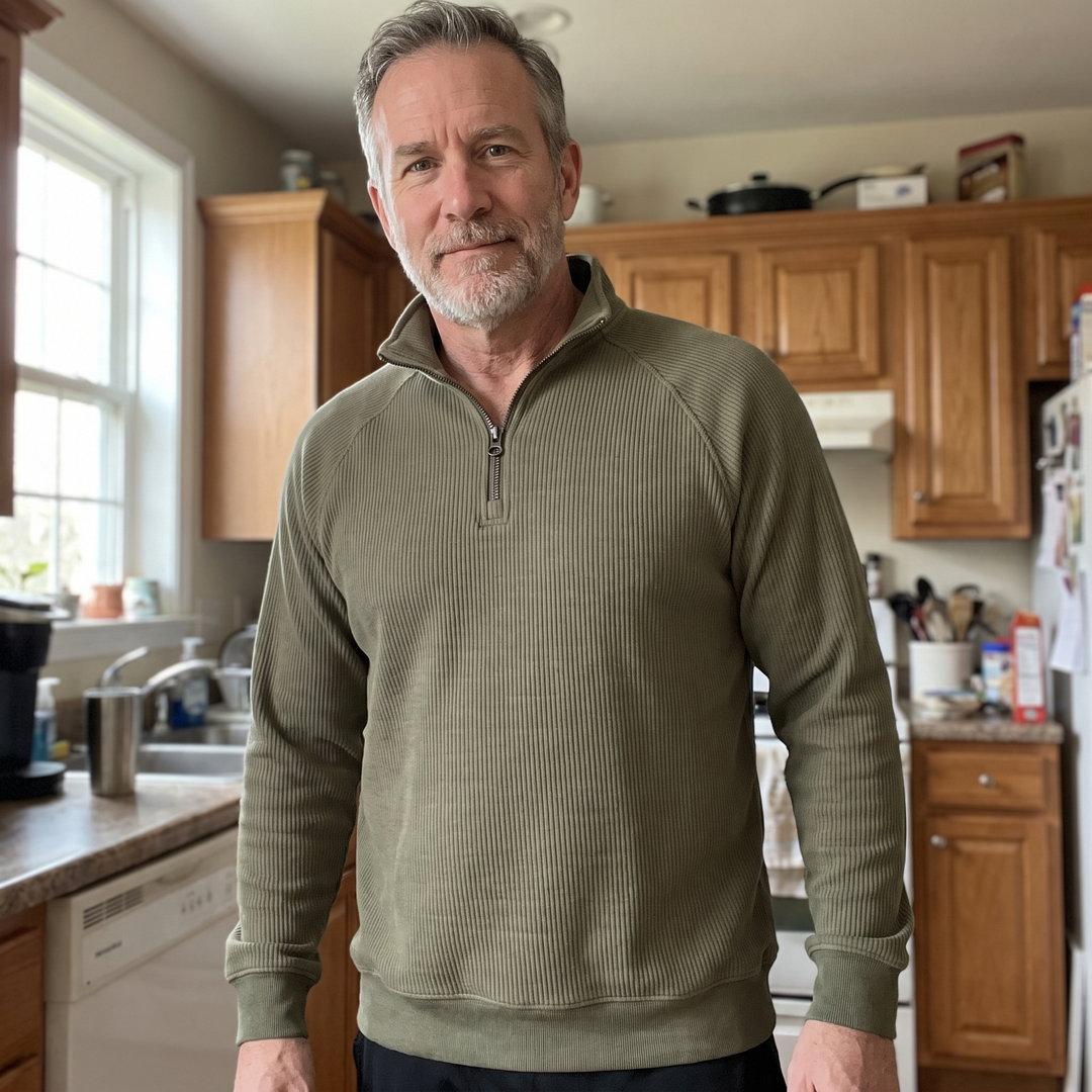 CLASSIC RIBBED HALF ZIP SWEATER