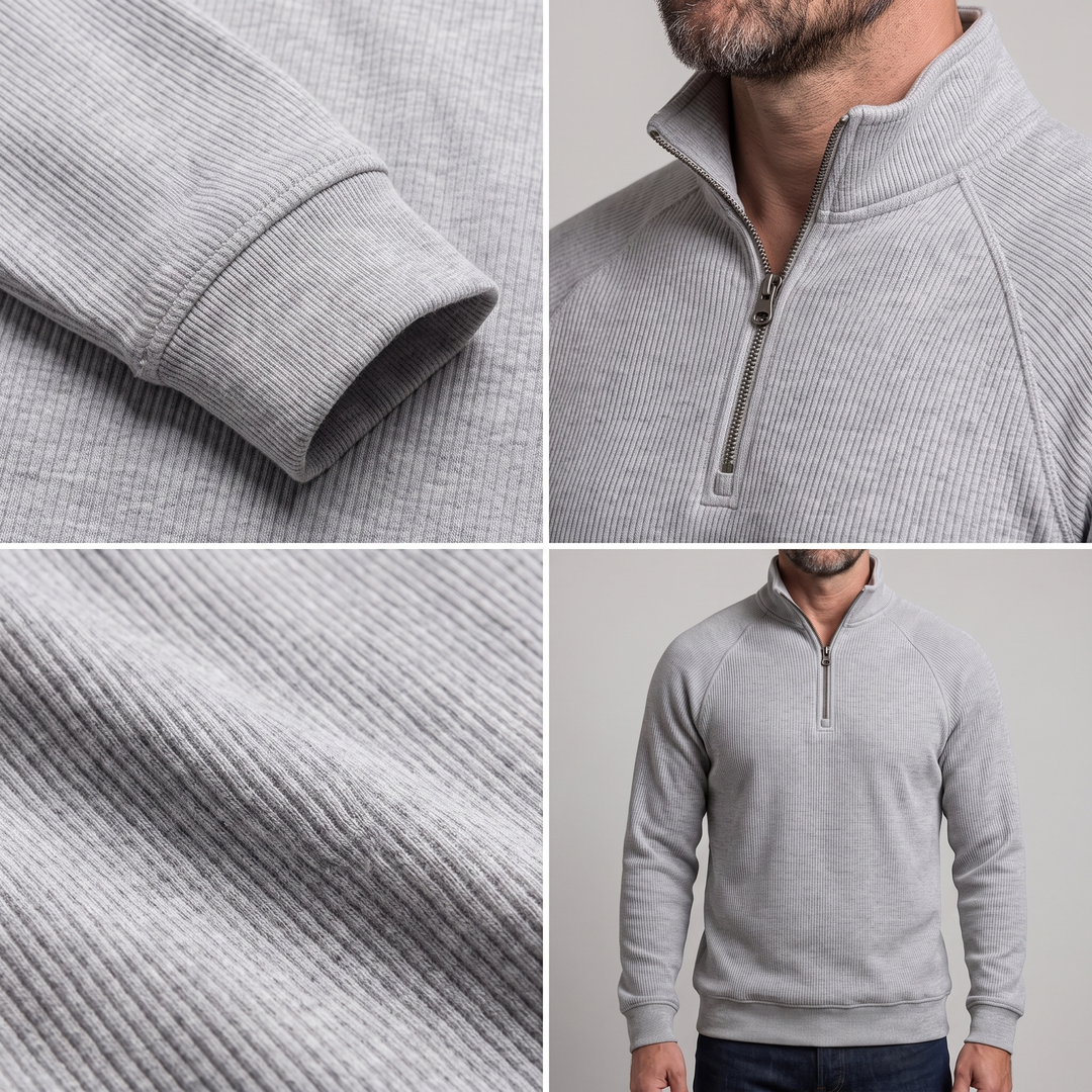 CLASSIC RIBBED HALF ZIP SWEATER