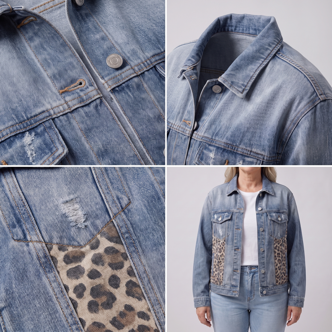 LEOPARD PANEL DENIM JACKET