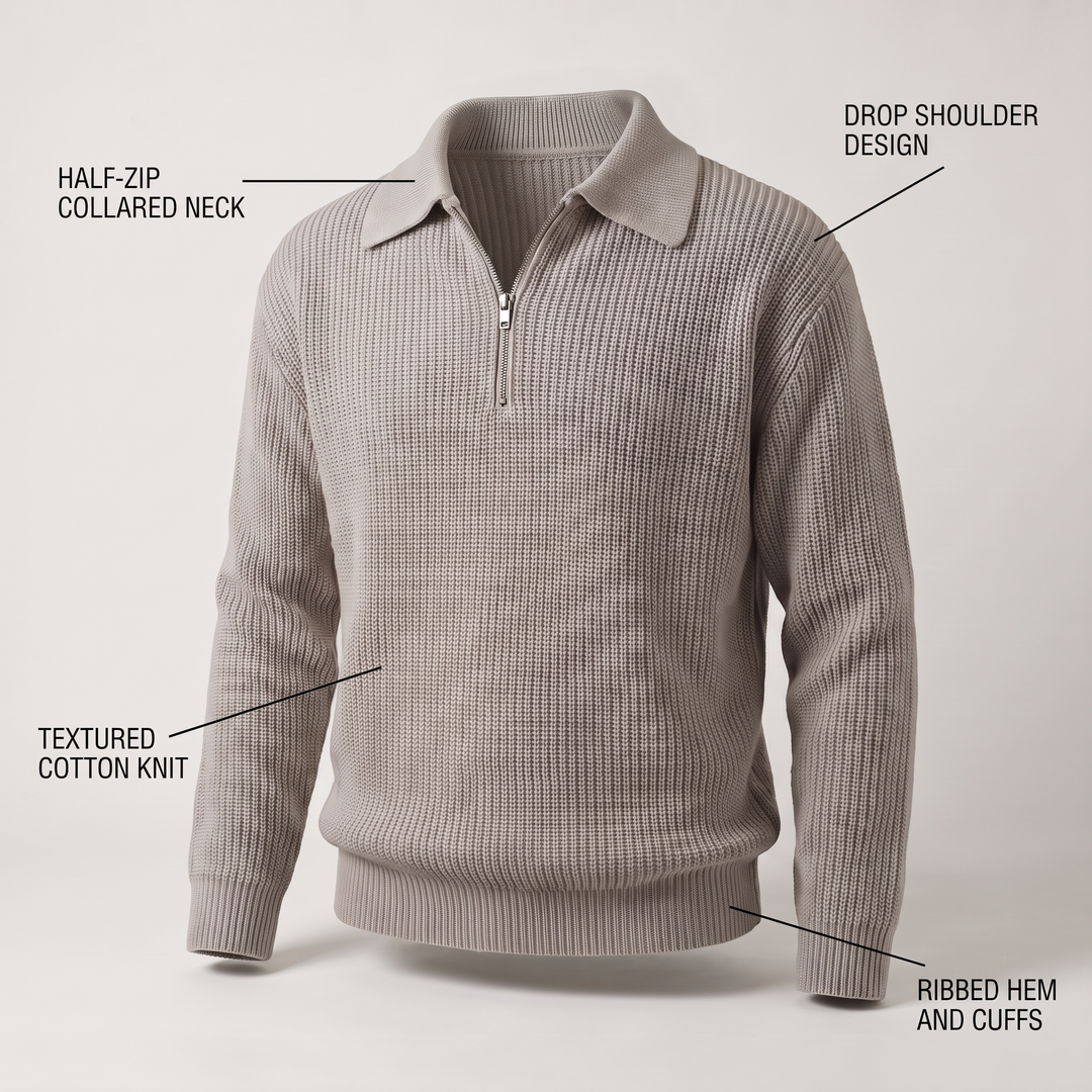 CLASSIC TEXTURED ZIP SWEATER