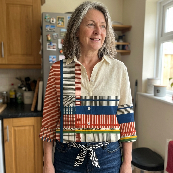 RAVELLE COLOUR-BLOCK BUTTON BLOUSE