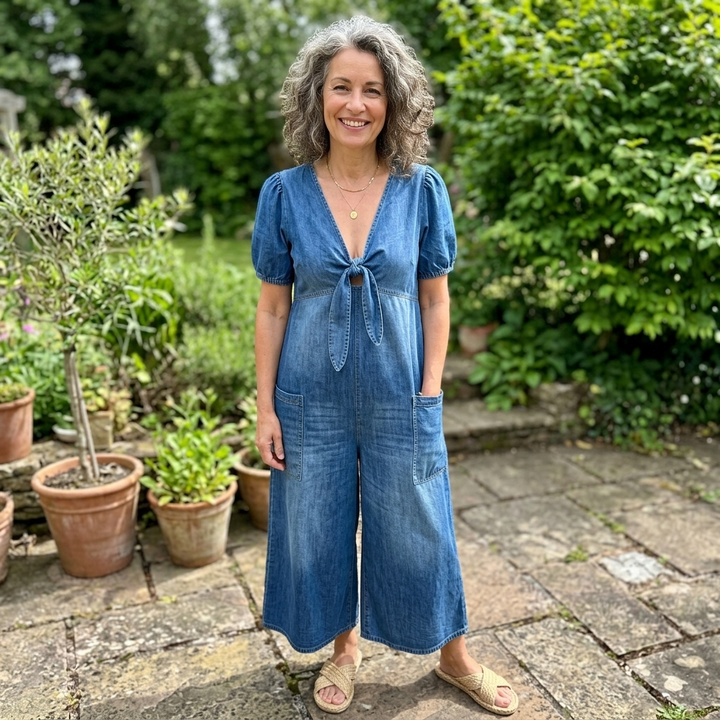 ROWANVALE TIE-FRONT DENIM JUMPSUIT