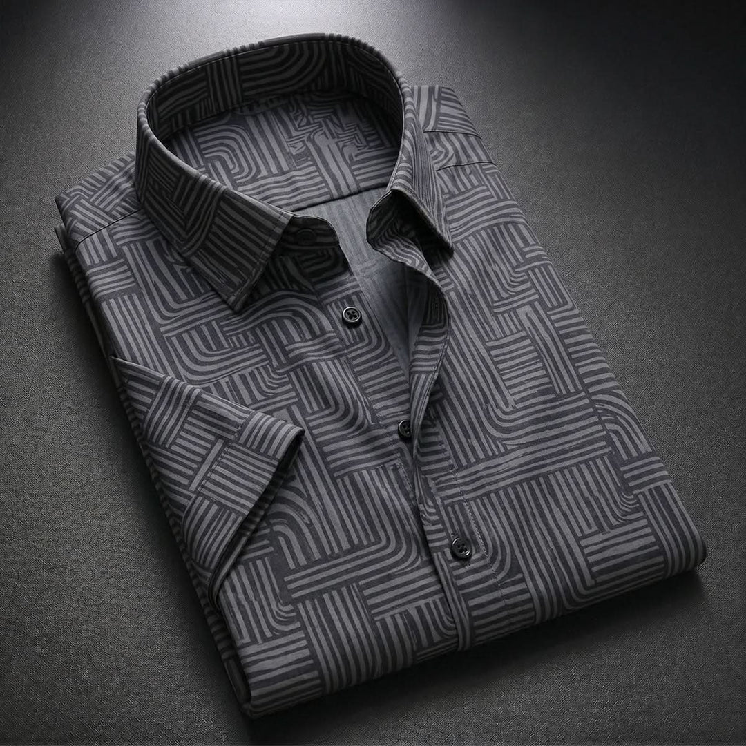 ASHFORD BLACK MAZE PATTERN SHIRT