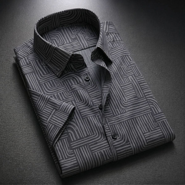 ASHFORD BLACK MAZE PATTERN SHIRT