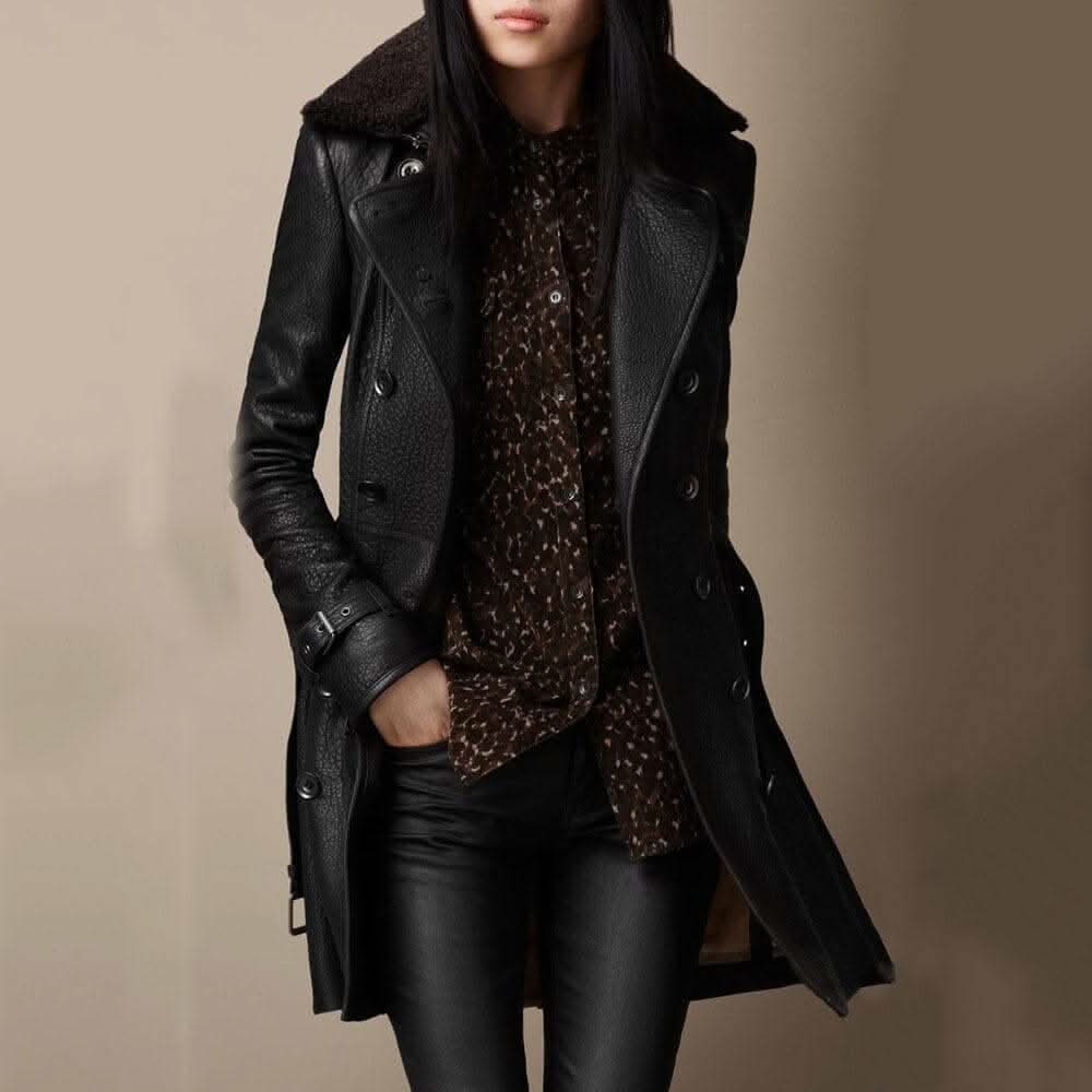 ELEGANT THREE-QUARTER LEATHER COAT