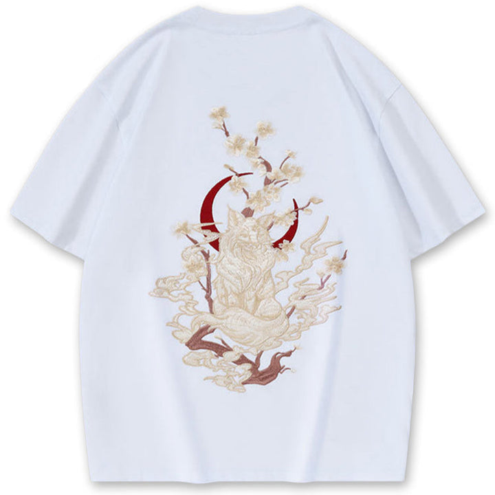 Moonlight Kitsune Embroidered T-shirt