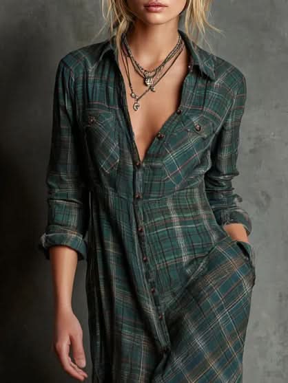 SERAPHINE GREEN-LAPEL DRESS