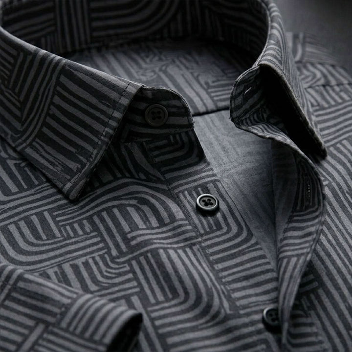 ASHFORD BLACK MAZE PATTERN SHIRT