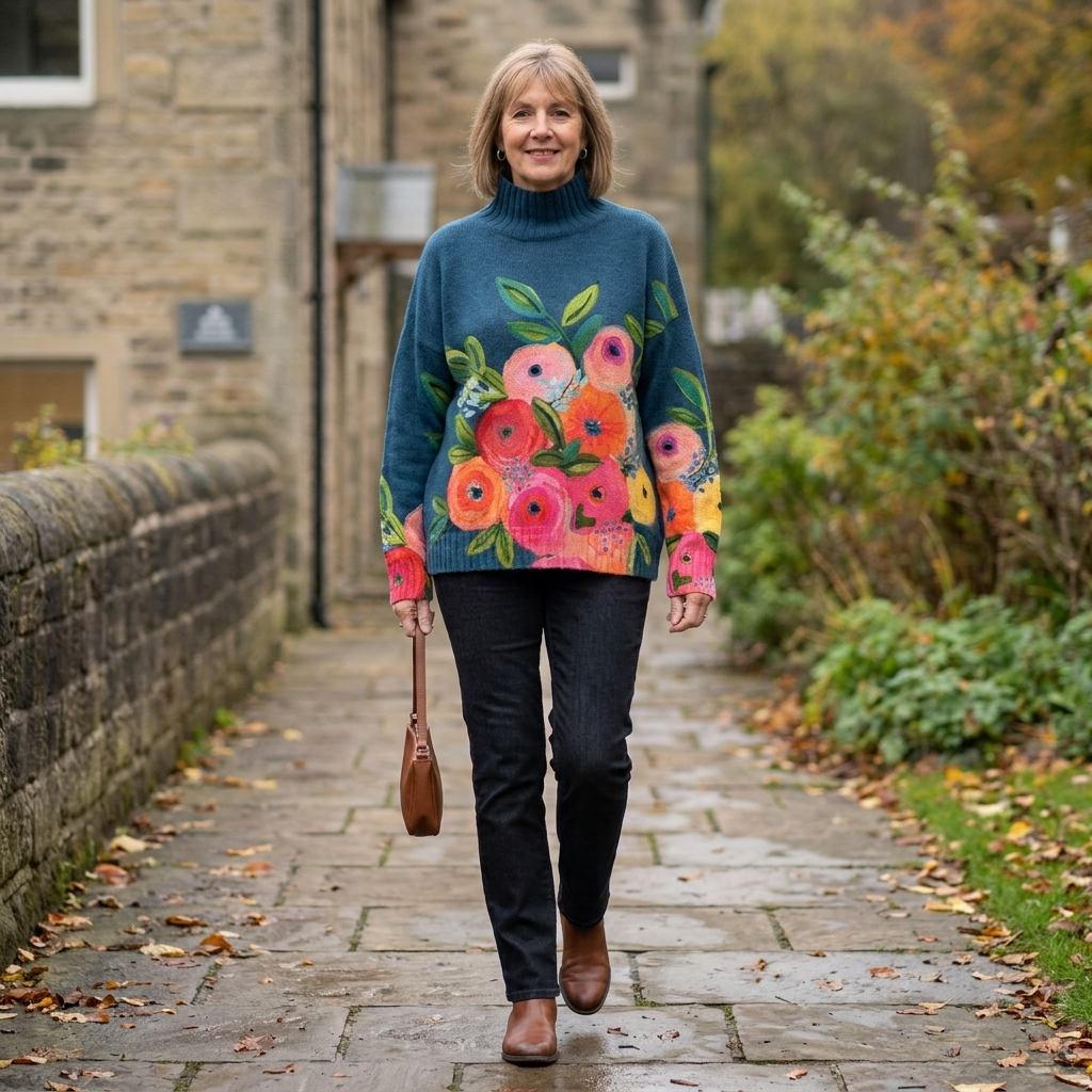 DAPHNE FLORAL TURTLENECK SWEATER