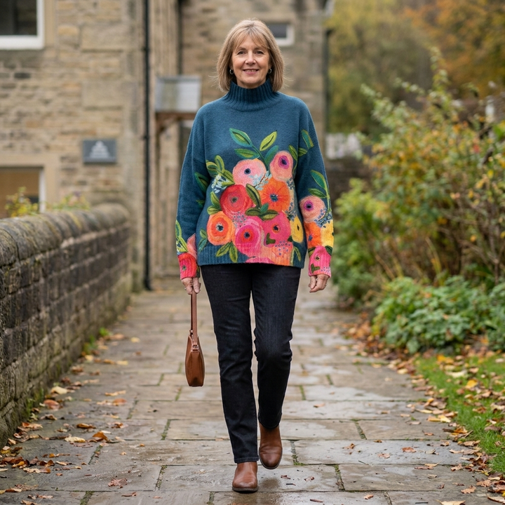 DAPHNE FLORAL TURTLENECK SWEATER