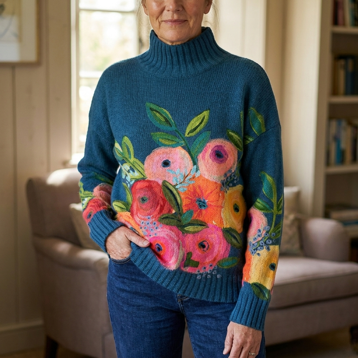 DAPHNE FLORAL TURTLENECK SWEATER