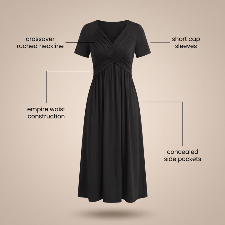 MARABELLE CROSSOVER POCKET MIDI DRESS